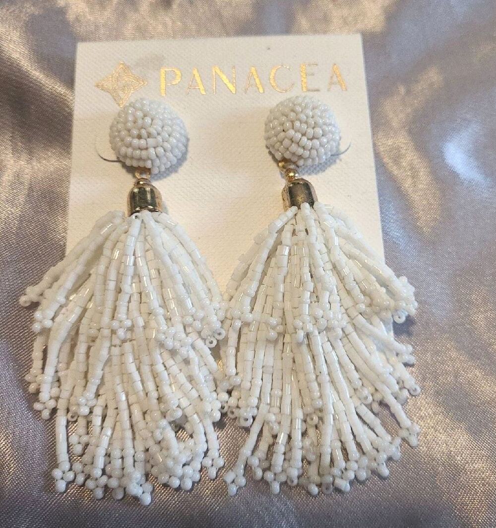 Panacea white beaded tassel earrings Retro Boho Glam